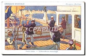 Croquis D'Escale- Fantaisie--Illustration -Bateau-- L'Arrivee au mouillage Messagerie Maritimes P...