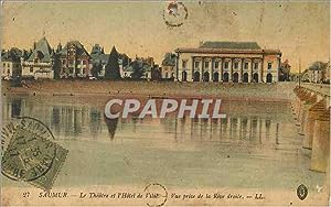 Carte Postale Ancienne Saumur Le Théâtre et l Hôtel de Ville vue prise de la Rive droite