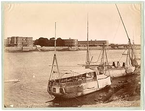 Arnoux Hippolyte, Egypte, Le Caire, vue sur le Nil, les dahabiehs maisons flottantes amarrées