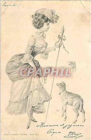 Carte Postale Ancienne Femme Moutons