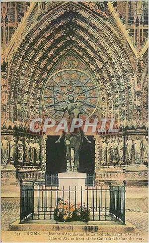 Carte Postale Ancienne Reims Jean d'Arc devant la Cathédrale avant la Guerre