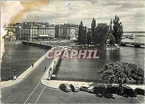 Carte Postale Moderne Geneve Pont des Bergues et île J J Rousseau