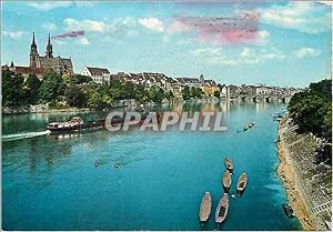 Carte Postale Moderne Basel Le Rhin avec la cathédrale Bateay Peniche