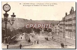 Valence Carte Postale Ancienne L'esplanade Le pont sur le Rhone les montagnes de l'ardeche et le ...