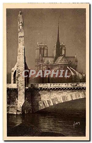 Paris - 4 - Notre Dame et Statue Ste Genevieve Carte Postale Ancienne