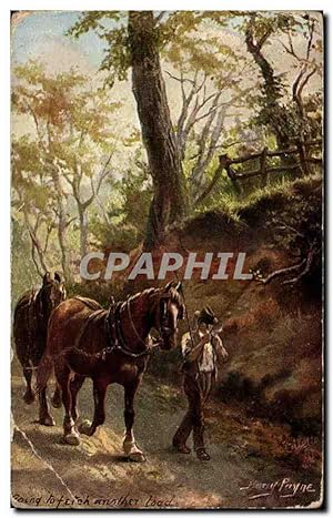 Carte Postale Ancienne Fantaisie Fermier et son cheval