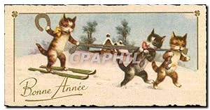 Fêtes - Bonne Année - This cat can ski - 3 cats - chat - fer a cheval - horse shoe - Carte Postal...