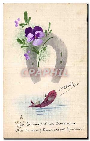 Fêtes - Voeux - Poisson d'Avril - April Fool - fish and horseshoe - Carte Postale Ancienne
