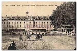 Carte Postale Ancienne Saumur Ecole d'application de cavalerie Carrousel militaire Saut de la hai...