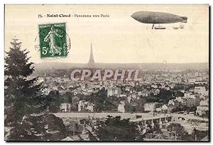 Carte Postale Ancienne Saint Cloud Panorama vers Paris Ballon Dirigeable Zeppelin Tour Eiffel