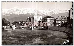 Carte Postale Ancienne Grenoble Pont de la Porte de France et les Alpes