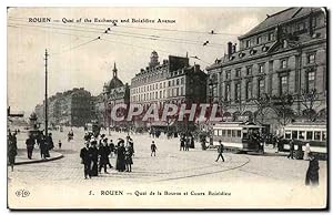Carte Postale Ancienne Rouen Quai de la Bourse et Cours boeildieu Tramway