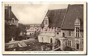Carte Postale Ancienne Laval Cour intérieure du Château et vue sur le Viaduc