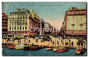 Carte Postale Ancienne Marseille Le Quai des Belges et le Canebiere Bateaux