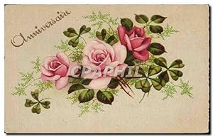 Carte Postale Ancienne Fantaisie Fleurs Flowers Anniversaire