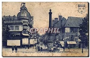 Carte Postale Ancienne Moulins Entrée de la Rue d'Allier Place d'Allier Coiffeur