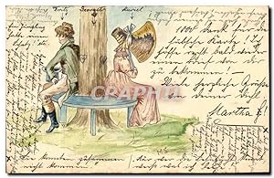 Carte Postale Ancienne dessin a la main Couple Illustrateur TOP