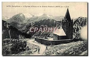 Carte Postale Ancienne Dauphine L'Eglise d'Huez et le Grand Rochail