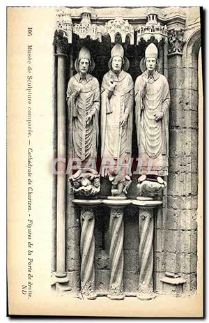 Carte Postale Ancienne Musee de Sculpture Cathédrale de Chartres Figures de la porte de droite