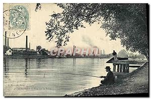 Carte Postale Ancienne Suresnes vue sur la Seine Peche Pecheur