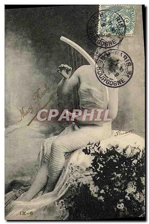 Carte Postale Ancienne Fantaisie Femme Mary Raesler Harpe