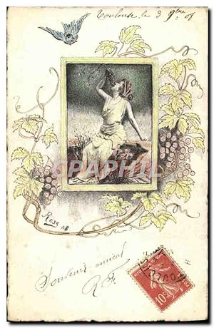 Carte Postale Ancienne DESSIN A LA MAIN Femme signe Rose 1909