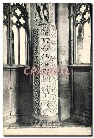 Carte Postale Ancienne Souvigny Intérieur de l'Eglise La colonne dite du zodiaque
