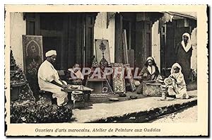 Carte Postale Ancienne Ouvriers D'Arts Marocains Atelier De Peinture Aux Oudaias Maroc