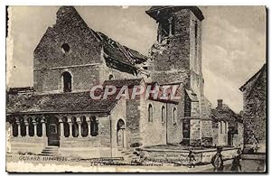 Carte Postale Ancienne Cauroy les Hermonville L'église apres le bombardement Militaria