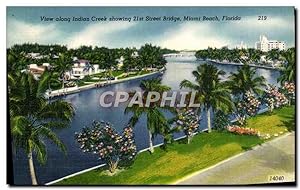 Carte Postale Ancienne View Along Indian Creek Showing Street Bridge Miami Beach Florida