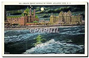 Carte Postale Ancienne Atlantic City Beach Front Hôtels by Night