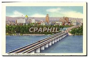 Carte Postale Ancienne Skyline Showing Susquehanna River And Bridges Rockville bridge