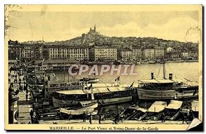 Carte Postale Ancienne Marseille Le Port Vieux et Notre Dame de la Grade Bateaux