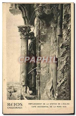 Carte Postale Ancienne Reims Cathédrale Emplacement de la statue de l'église Cote occidental de l...
