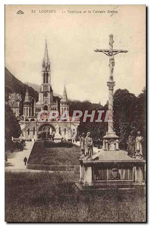 Carte Postale Ancienne Lourdes La Basilique et la calvaire breton