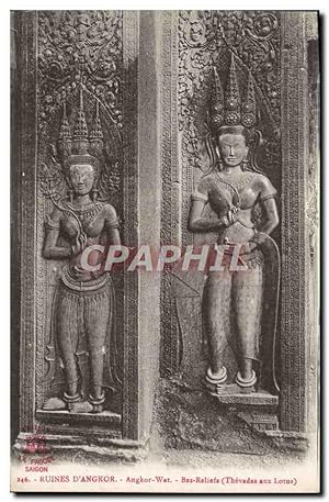 Carte Postale Ancienne Ruines Dangkor Angkor Wat Bas Reliefs Thevadas aux lotus Saigon