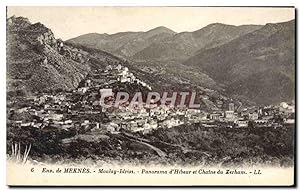 Carte Postale Ancienne Environs de Meknes Moulay Idriss Panorama d'Hibeur et château du ZErham