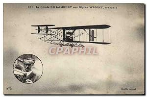 Carte Postale Ancienne Avion Aviation le comte de Lambert sur biplan Wright