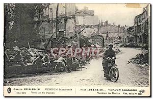 Carte Postale Ancienne Automobile Verdun bombarde Verdun en ruines Militaria Moto