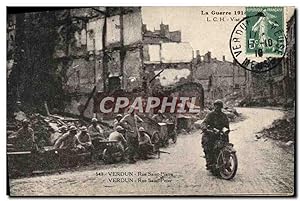Carte Postale Ancienne Moto Verdun Rue de l'église Militaria