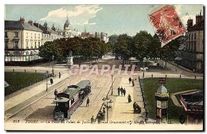 Carte Postale Ancienne Tramway Train Tours la place du palais de justice Avenue Grammont et l'hôt...