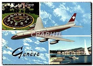Carte Postale Ancienne Avion Aviation Swissair Geneve