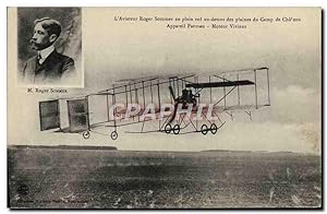 Carte Postale Ancienne Avion Aviation L'aviateur Roger Sommer en plein vol au dessus des plaines ...
