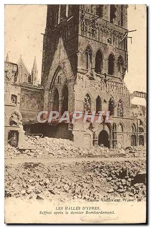 Carte Postale Ancienne Les halles d'Ypres Beffroi apres le bombardement Militaria