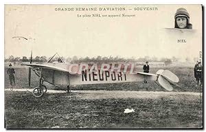 Carte Postale Ancienne Avion Aviation Grande semaine d'aviation Le pilote Niel sur appareil Nieuport