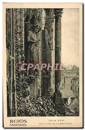 Carte Postale Ancienne Reims Cathédrale Statue D'Eve Cote Quest De La Rose Nord