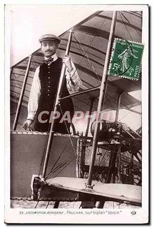 Carte Postale Ancienne Avion Aviation Paulhan sur biplan Voisin