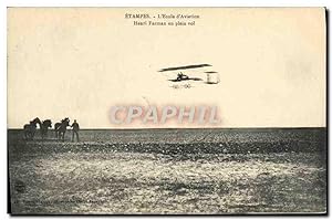 Carte Postale Ancienne Avion Aviation Etampes L'école d'aviation Henri Farman en plein vol