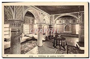 Carte Postale Ancienne Judaica Juif Maroc Fes Intérieur de maison israelite