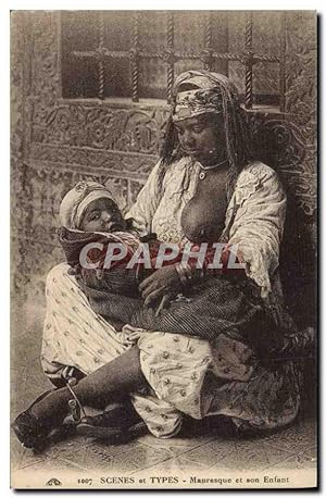 Carte Postale Ancienne Beaute orientale Mauresque et son enfant